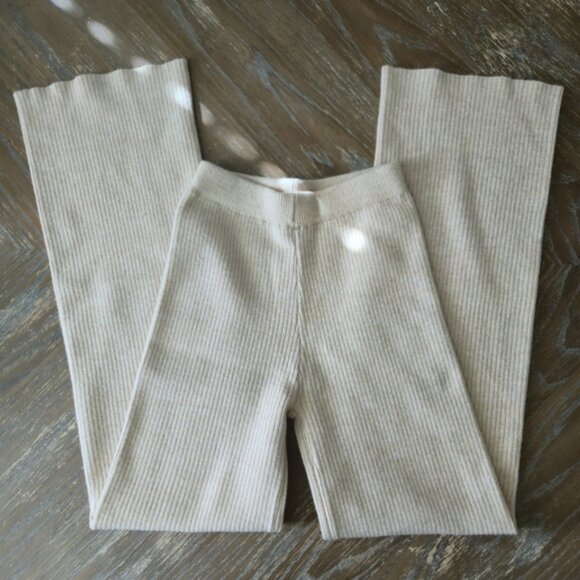 White Fox Ribbed Knit Lounge Pants XS Beige Cream Cozy Soft Stretch - Picture 3 of 7